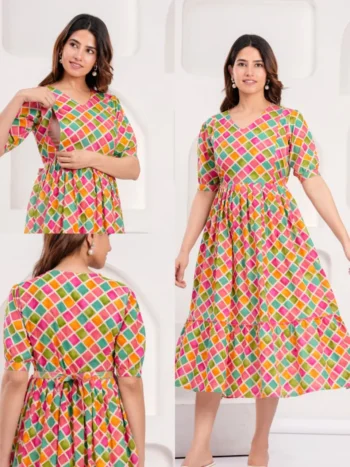 Diamond Checks Maternity Feeding Dress in Multicolour – maternity kurti, photo 2