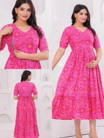 Bandhej Rani Maternity Feeding Dress in Rani Pink – maternity kurti, photo 2