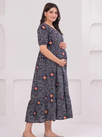 Bandhej Navy Maternity Feeding Dress in Navy Blue – maternity kurti by AtoZMart