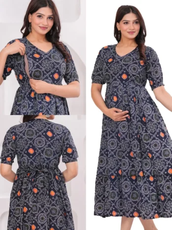 Bandhej Navy Maternity Feeding Dress in Navy Blue – maternity kurti, photo 2