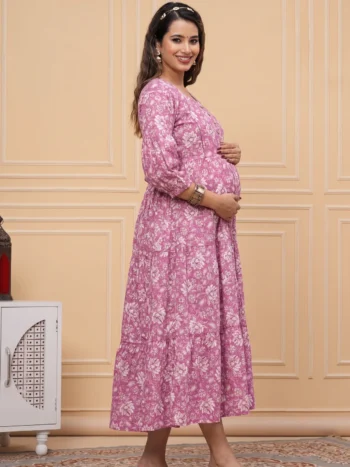 Blush Blossom Maternity Feeding Dress in Pink – maternity kurti by AtoZMart