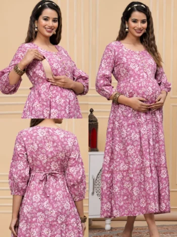 Blush Blossom Maternity Feeding Dress in Pink – maternity kurti, photo 2