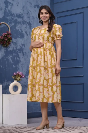 Mustard Abstract Maternity Dress – maternity kurti, photo 2
