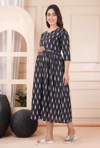 Black Ikat Maternity Dress – maternity kurti, photo 2