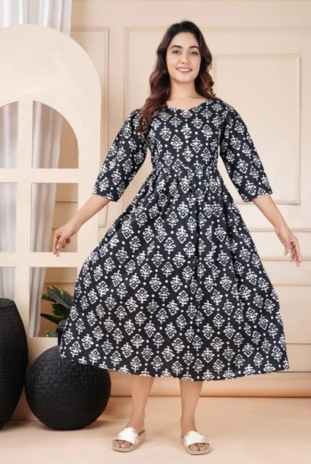 Dabu Noir Maternity Dress in Black – maternity kurti by AtoZMart