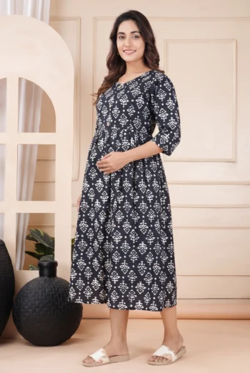 Dabu Noir Maternity Dress in Black – maternity kurti, photo 2