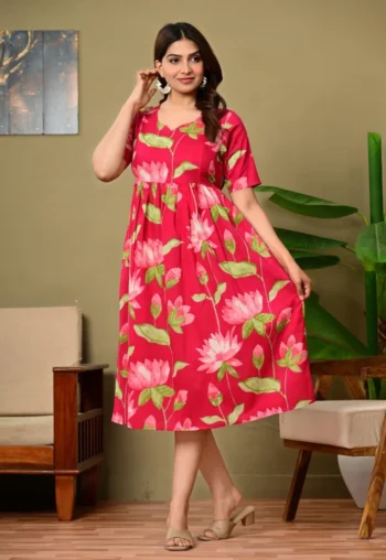 Pink Lotus Maternity Dress in Rani Pink – maternity kurti by AtoZMart