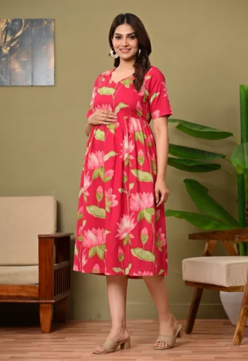 Pink Lotus Maternity Dress in Rani Pink – maternity kurti, photo 2