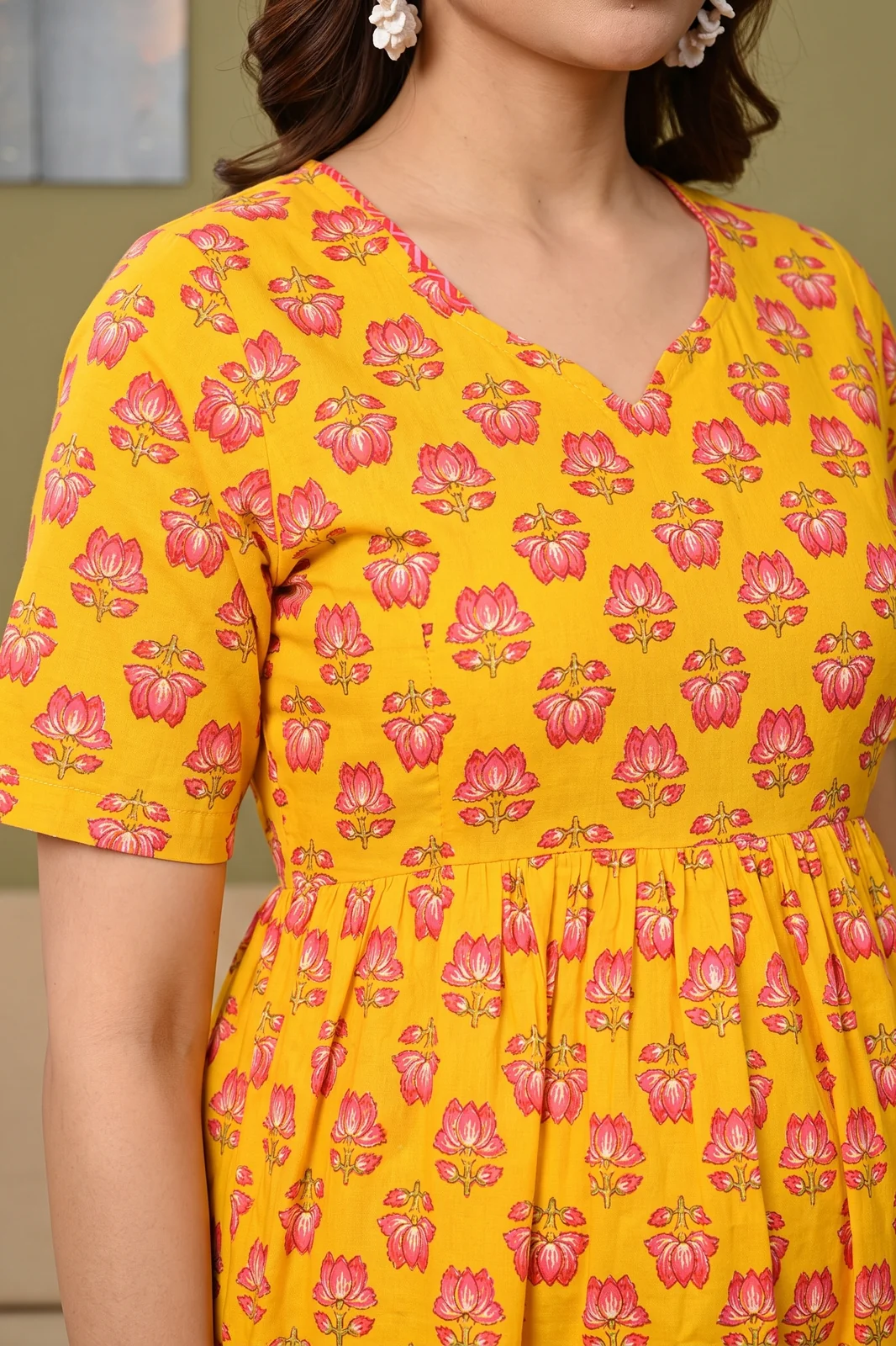 m4-10-yellow-buti-maternity-midi-dress-5 Yellow Lotus Maternity Dress – maternity kurti, photo 5