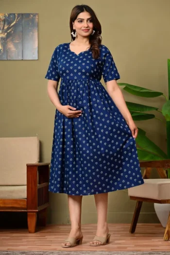 Navy Buti Maternity Dress in Navy Blue – maternity kurti by AtoZMart