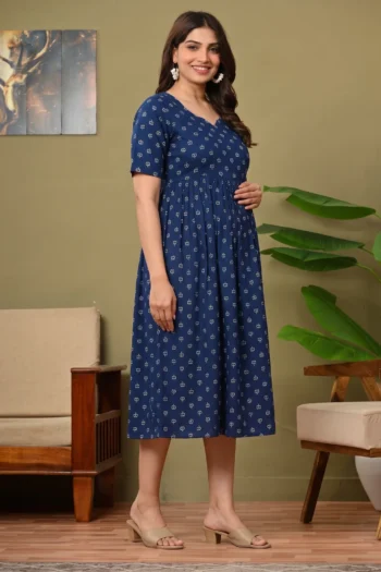 Navy Buti Maternity Dress in Navy Blue – maternity kurti, photo 2