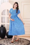 Indigo Zigzag Maternity Dress in Blue – maternity kurti by AtoZMart