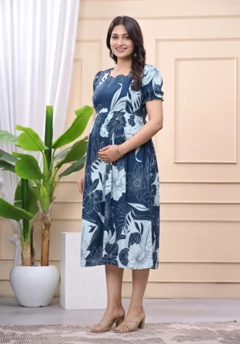 Midnight Tropic Maternity Dress in Navy Blue – maternity kurti, photo 2