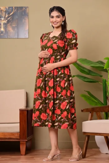 Olive Rose Maternity Dress in Olive Green – maternity kurti, photo 2