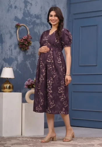 Plum Leaf Maternity Dress in Wine – maternity kurti, photo 2