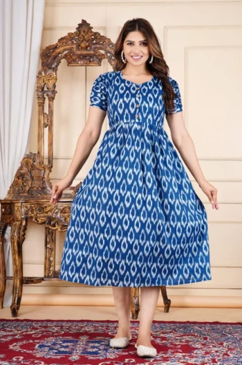 Indigo Ikat Maternity Dress in Indigo Blue – maternity kurti by AtoZMart