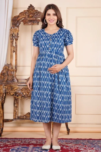 Indigo Ikat Maternity Dress in Indigo Blue – maternity kurti, photo 2