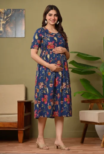 Navy Kalamkari Maternity Dress in Navy Blue – maternity kurti, photo 2