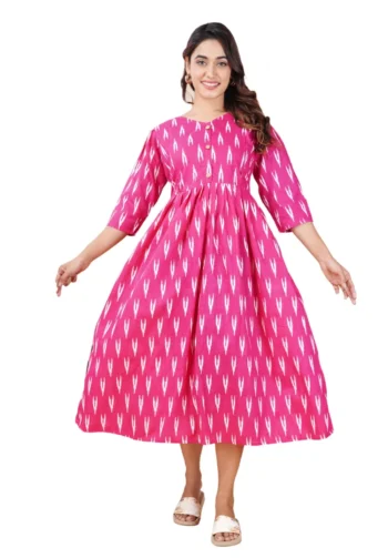 Pink Ikat Maternity Dress in Rani Pink – maternity kurti by AtoZMart