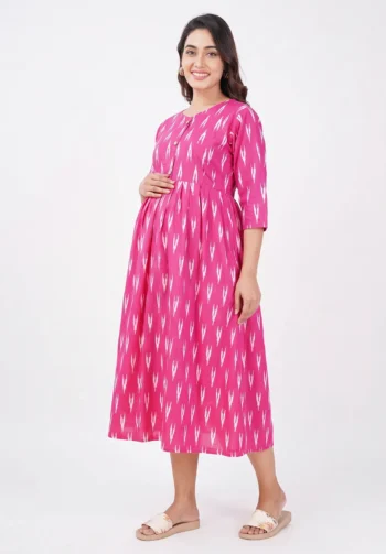 Pink Ikat Maternity Dress in Rani Pink – maternity kurti, photo 2