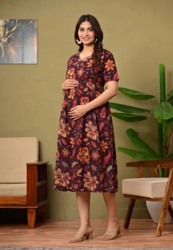 Wine Kalamkari Maternity Dress – maternity kurti, photo 2