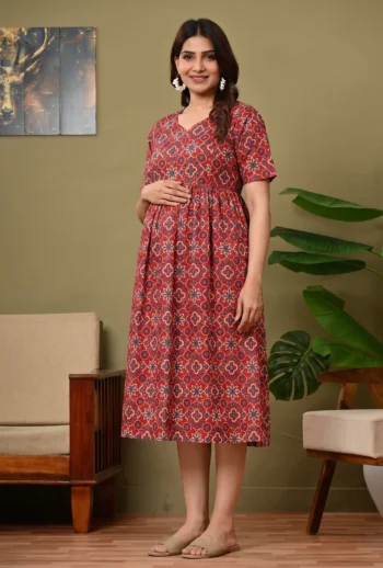 Ajrakh Red Maternity Dress – maternity kurti, photo 2
