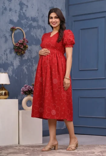 Bandhej Red Maternity Dress – maternity kurti, photo 2