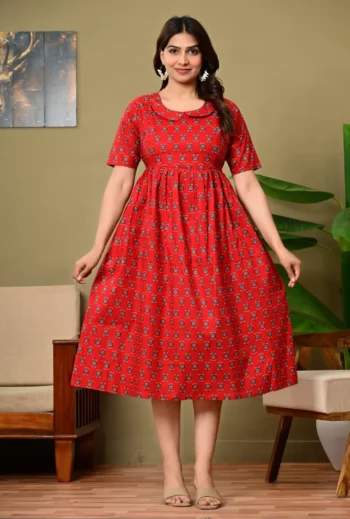 Scarlet Buti Maternity Dress in Red – maternity kurti by AtoZMart