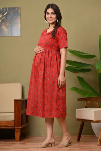 Scarlet Buti Maternity Dress in Red – maternity kurti, photo 2